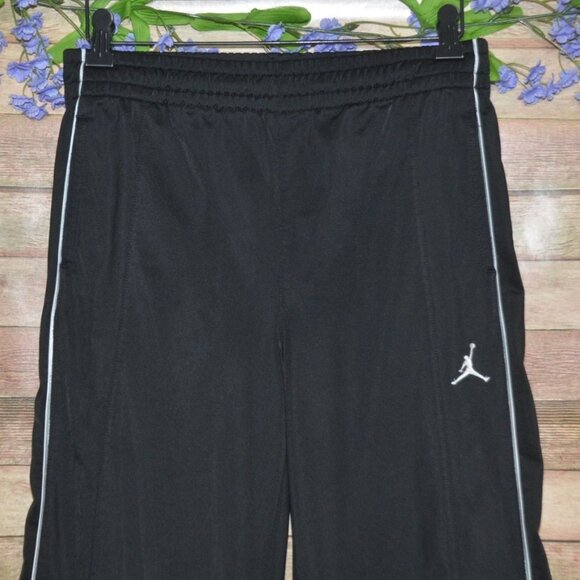 NIKE AIR JORDAN Sweatpants Black Youth Boys L 16-18 Straight Leg White Stripe - Picture 2 of 8